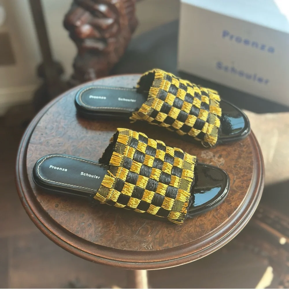 Proenza Schouler Black and Gold Woven Slides - Picture 1 of 2